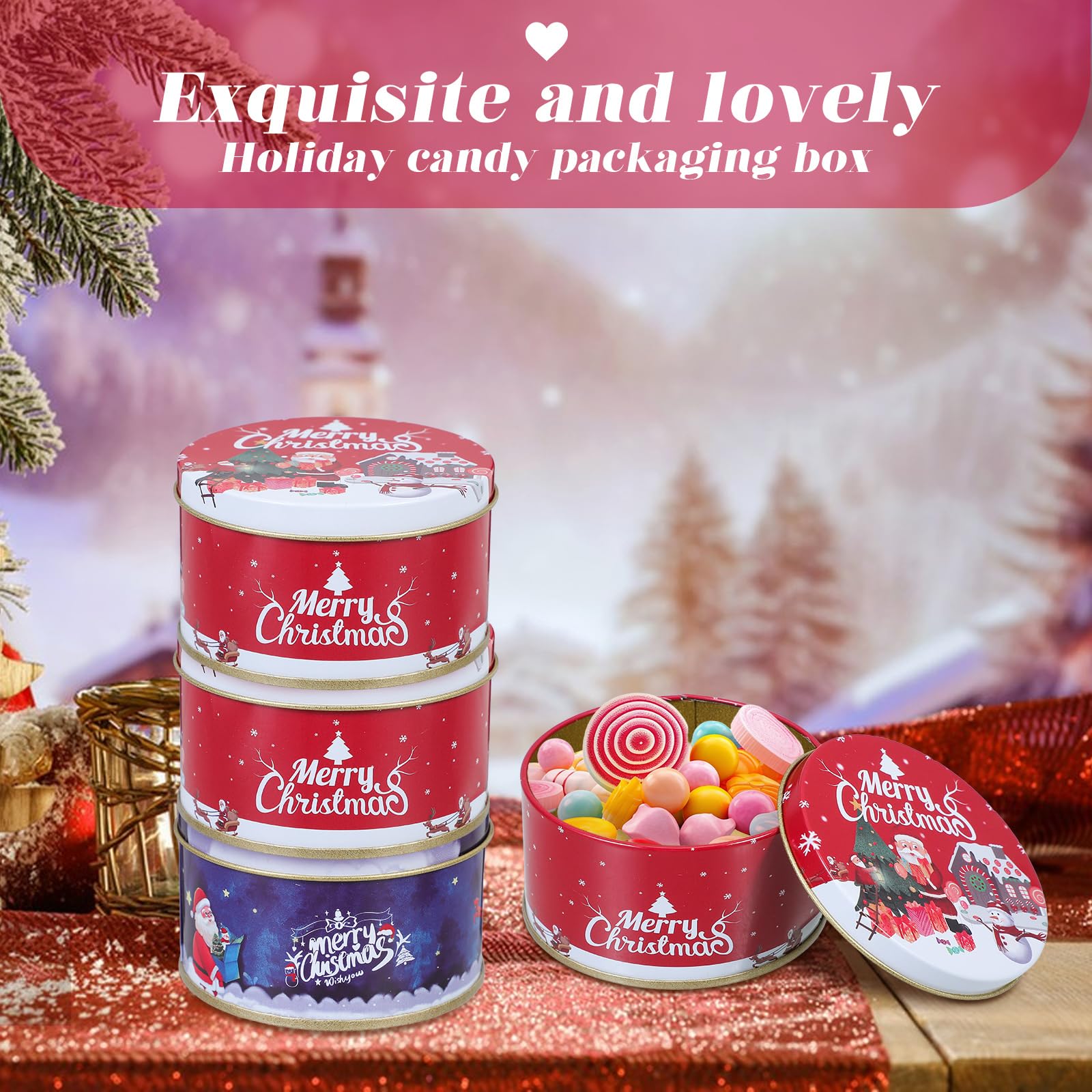 Healeved 24 StüCk Weihnachtsdosen FüR Kekse Und SüßIgkeiten - Metall Keksdose Mit Deckel Mini Aufbewahrungsboxen FüR Bonbons Snacks Und Kleine GegenstäNde 7.5X7.5X4.5Cm