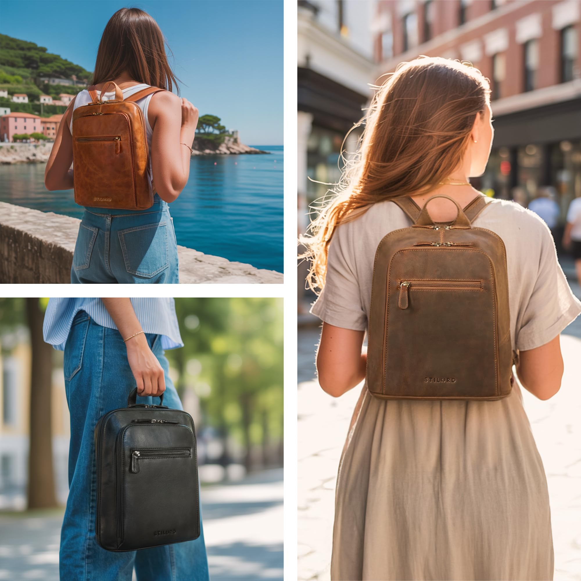 STILORD "Millie City Rucksack Damen Braun Leder Klein Damenrucksack Modern Kleiner Lederrucksack Echtleder Daypack Mini Cityrucksack Rucksacktasche