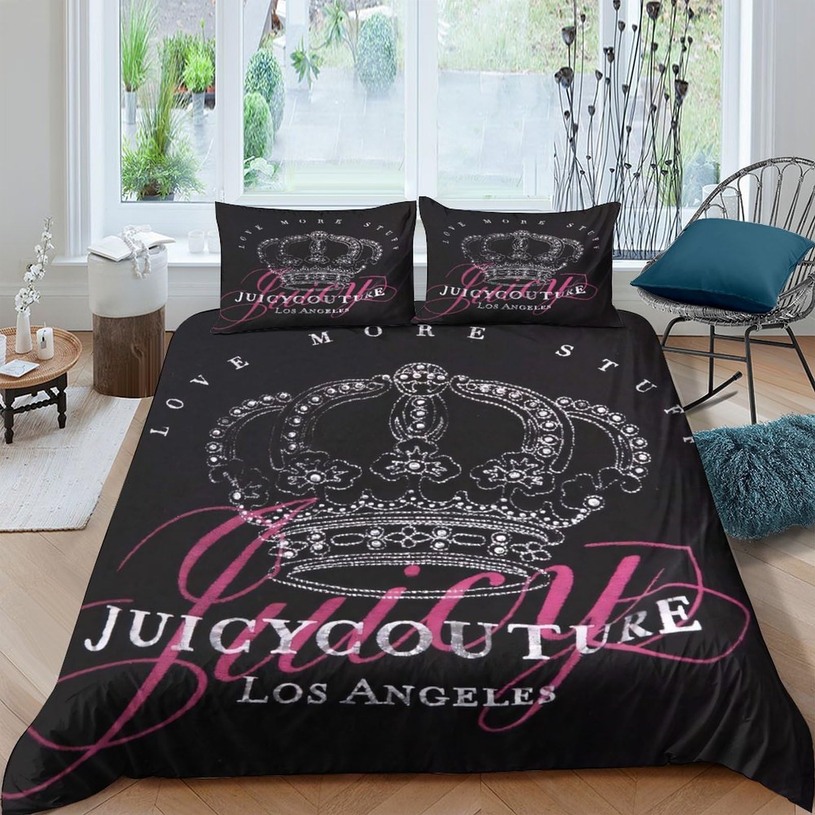 TUFRTGYHN 3D Printed Crown Black Duvet Cover Microfiber Soft Los Angeles Bedding Set with 2 Pillowcases for Bedroom Decor Single（135x200cm）