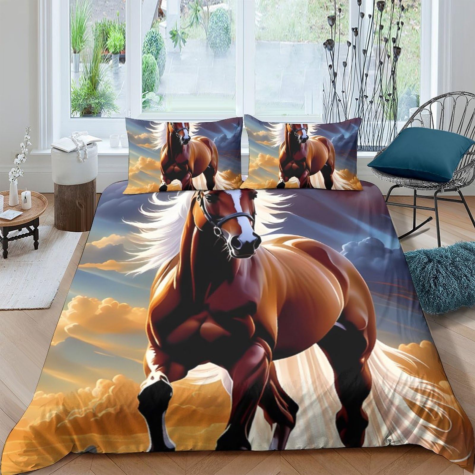 Ctjqhvkz Style-1 3D Printed Majestic Horse Fitted Sheet Microfiber Soft Anti-Slip Wild Stallion Bed Cover For Bedroom Decor Mattress Protection Single（135X200cm）