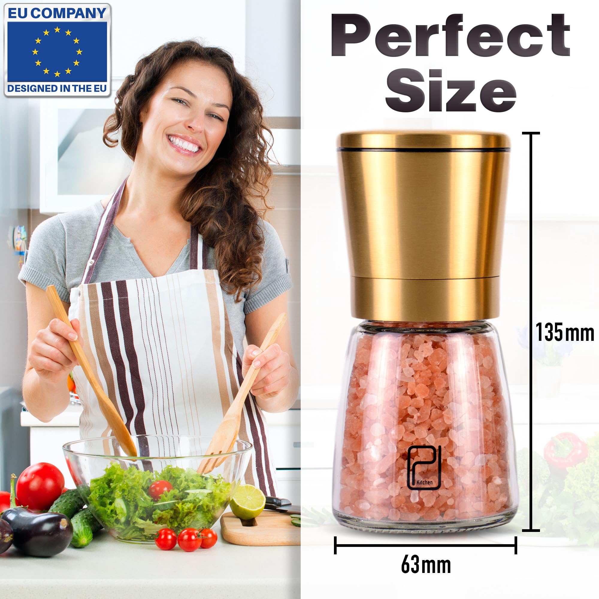 Set Premium Macinasale e Macinapepe - 142 g, Acciaio Inossidabile Dorato - Macina Manuale Ricaricabile e Regolabile - di PJC-Kitchen