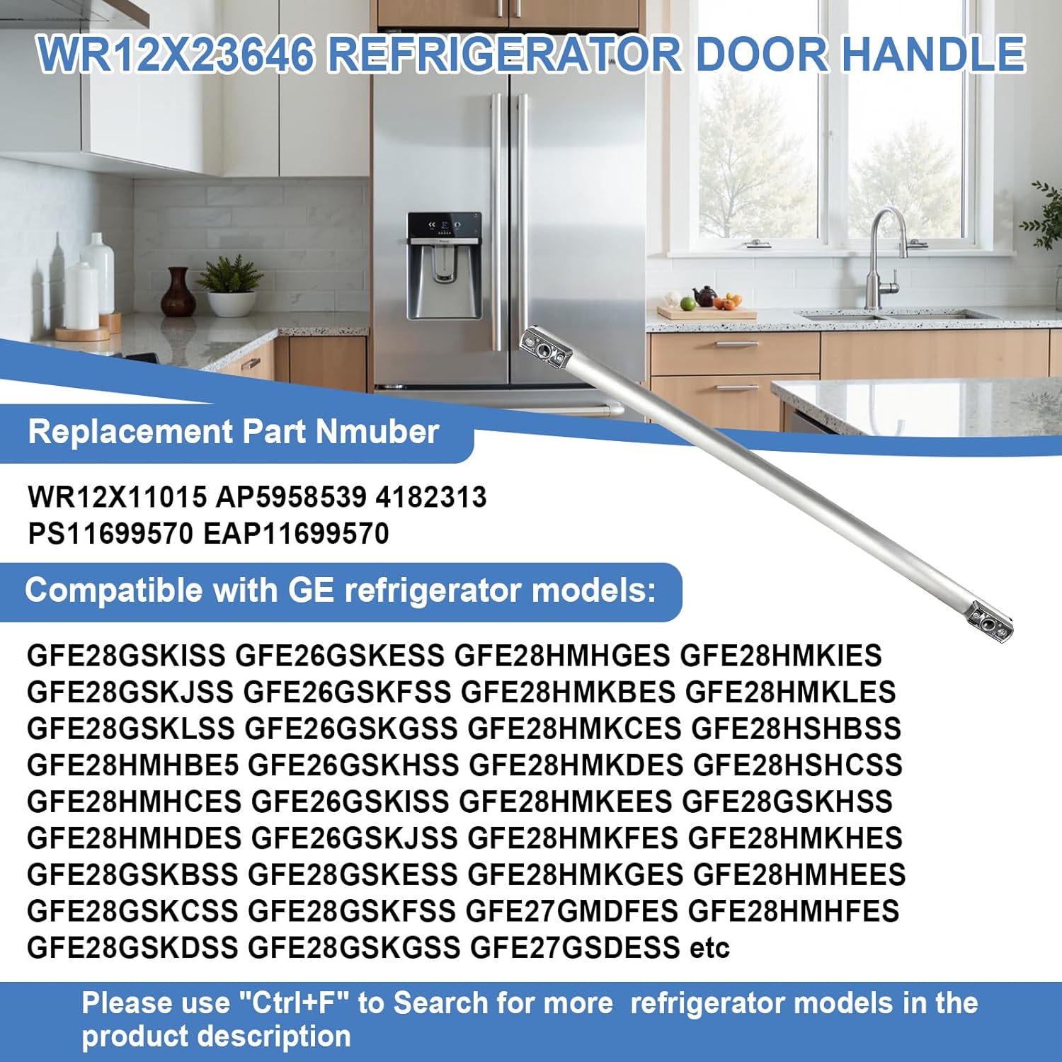 WR12X23646 Refrigerator Door Handle Compatible with GE Hotpoint Haier Monogram Café Freezer Door Handle Replace for WR12X11015 AP5958539 4182313 PS11699570 EAP11699570