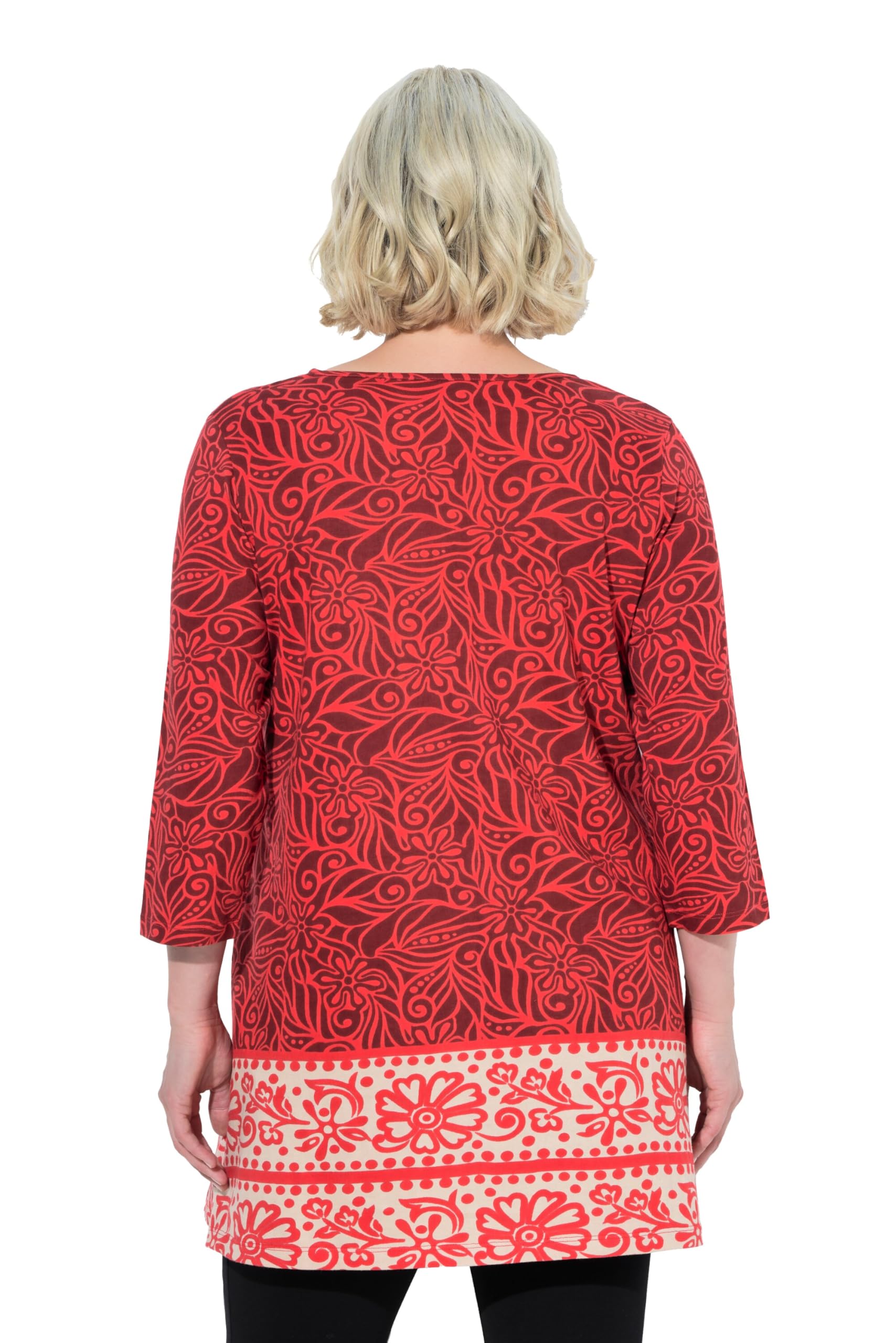Ulla Popken Damen große Größen Übergrößen Plus Size Longshirt, A-Linie, Rundhalsausschnitt, 3/4-Arm 842478