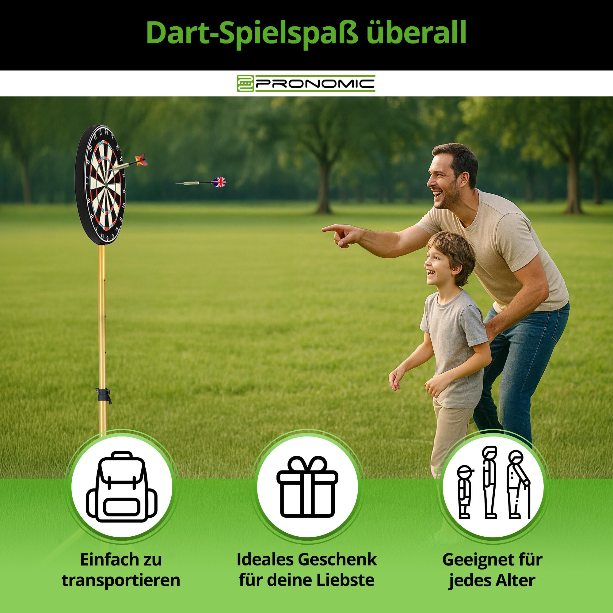 Pronomic DA-45S GD Support pour Cible de Fléchettes - Support Dartboard - Support Fléchettes en Acier Doré - Hauteur Réglable sans Palier - Or