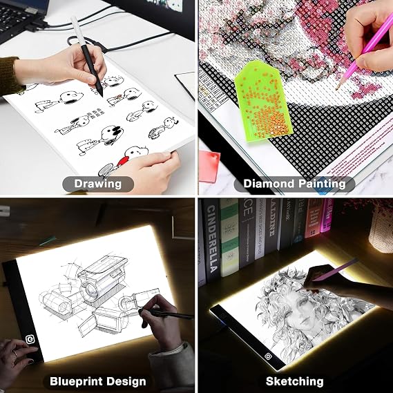 Funshot A3 Led Light Pad Tracing Light Box with USB Power Cable and 4 Fasten Clips,3 Levels of Brightness,Diamond Art Light Board,Sketching,Painting, Sketching,Tracing