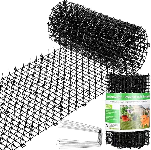 Sanwuta Tapete disuasorio para gatos de 26.3 pies, 2 piezas, para exteriores, con púas, tiras de espinillas, disuasorio de excavación de perros en
