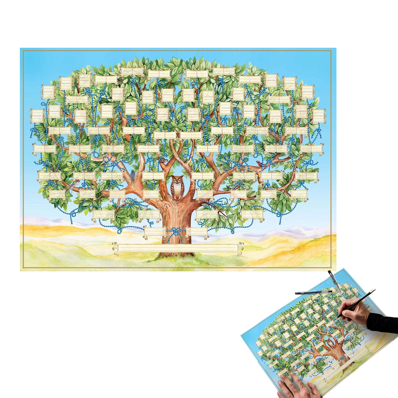MFJL Family Tree Chart to Fill in, 6 Generation Genealogy Poster, Blank Fillable Ancestry Chart, Family Tree Diagram Canvas, Gifts, 40 x 60 cm