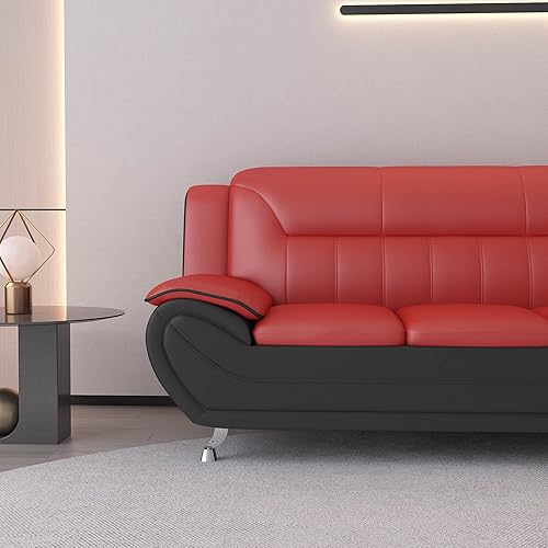 Miniatura 5 de Container Furniture Direct Sofá de piel sintética de estilo moderno con almohada extra cómoda, reposabrazos ideal para sala de estar, dormitorio o