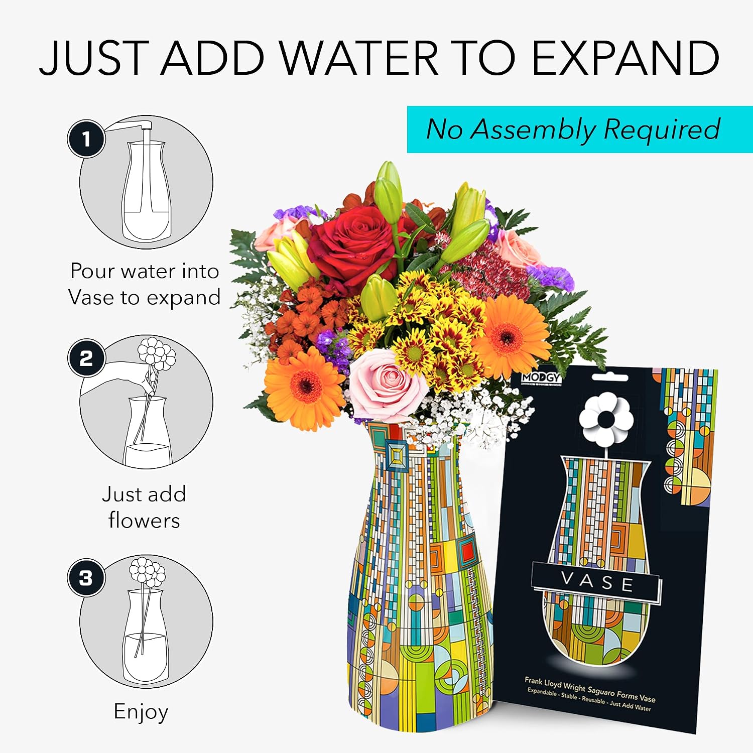 MODGY Collapsible and Expandable Flower Vase Plastic Decorative Modern Centerpieces Dining Table Decor Living Room Bathroom Wedding Office, Frank Lloyd Wright, Saguaro image 4
