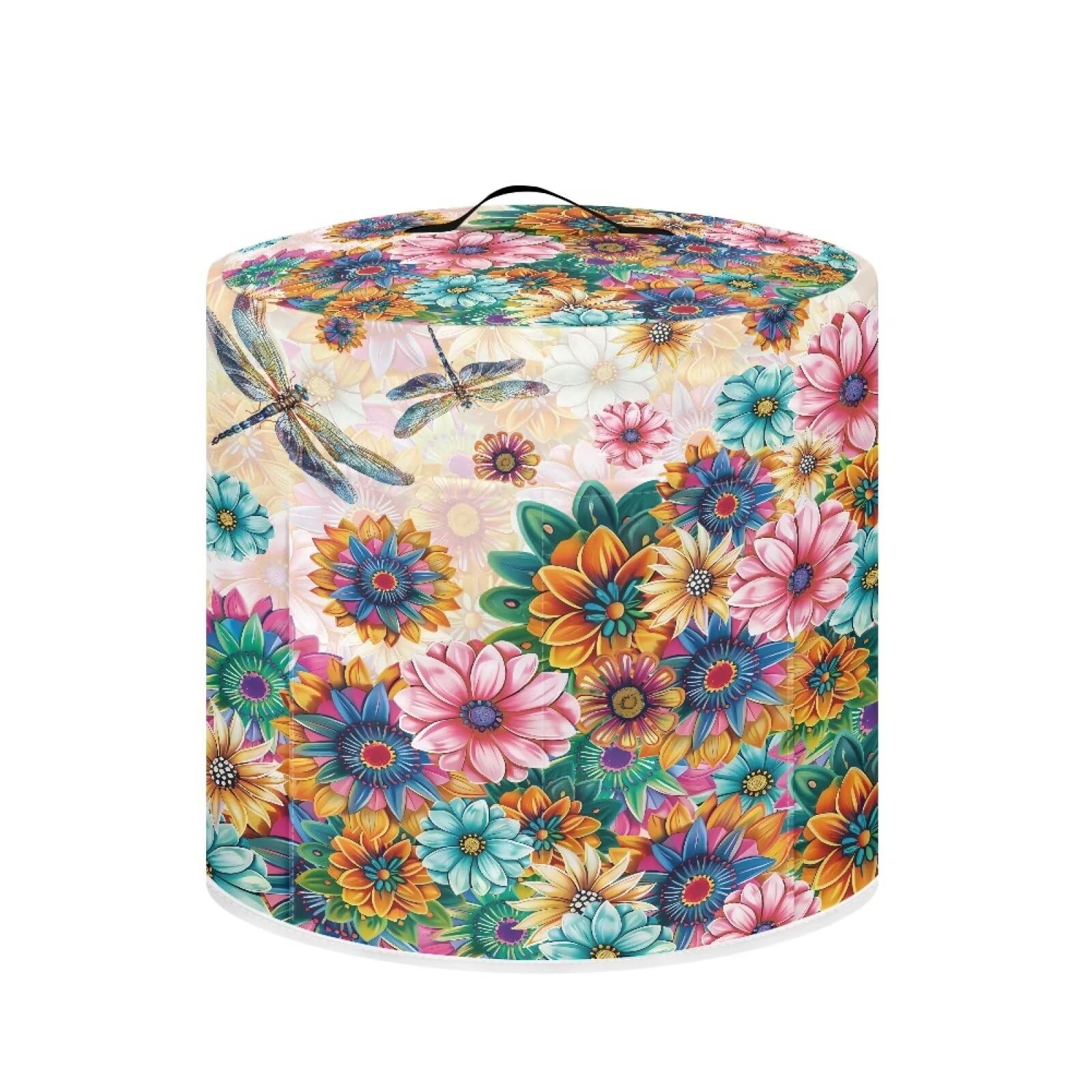 Cozeyat Boho Floral Draggonfly Insulated Pressure Cooker Appliance Cover, Also Fit for Rice Cooker, Air Fryer and Crock Pot, 3 Quart Dust Cover with Pocket for Kitchenware and Recipes, Washable