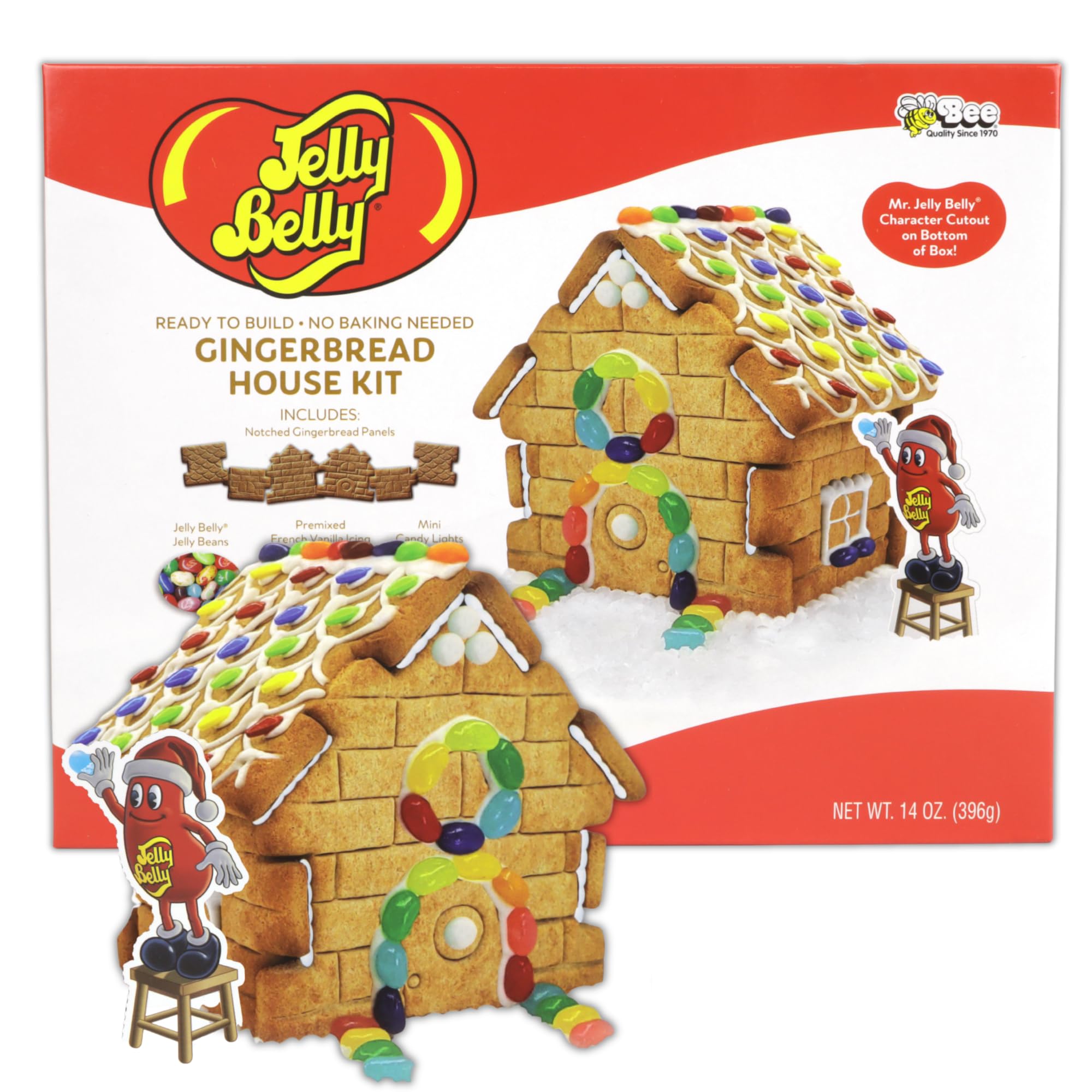 Bee International, Inc. Jelly Belly Christmas Gingerbread House, Festive Holiday DIY Cookie Activity, Supplies and Instructions Included, 14 Ounces