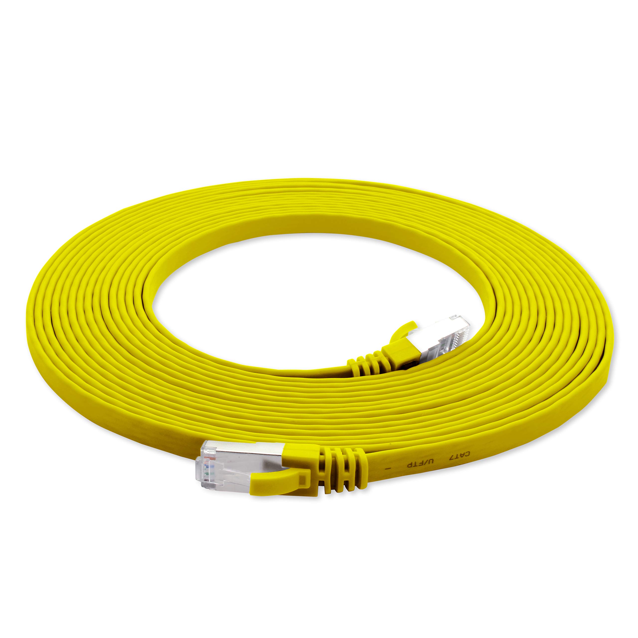 1aTTack.de 0,5m - gelb - 1 Stück Cat7 Flachkabel Netzwerkkabel Cat 7 Rohkabel Gigabit Lan (10Gbit/s) Flachbandkabel Verlegekabel Patchkabel Flach Slim Rj 45 Stecker Cat6a