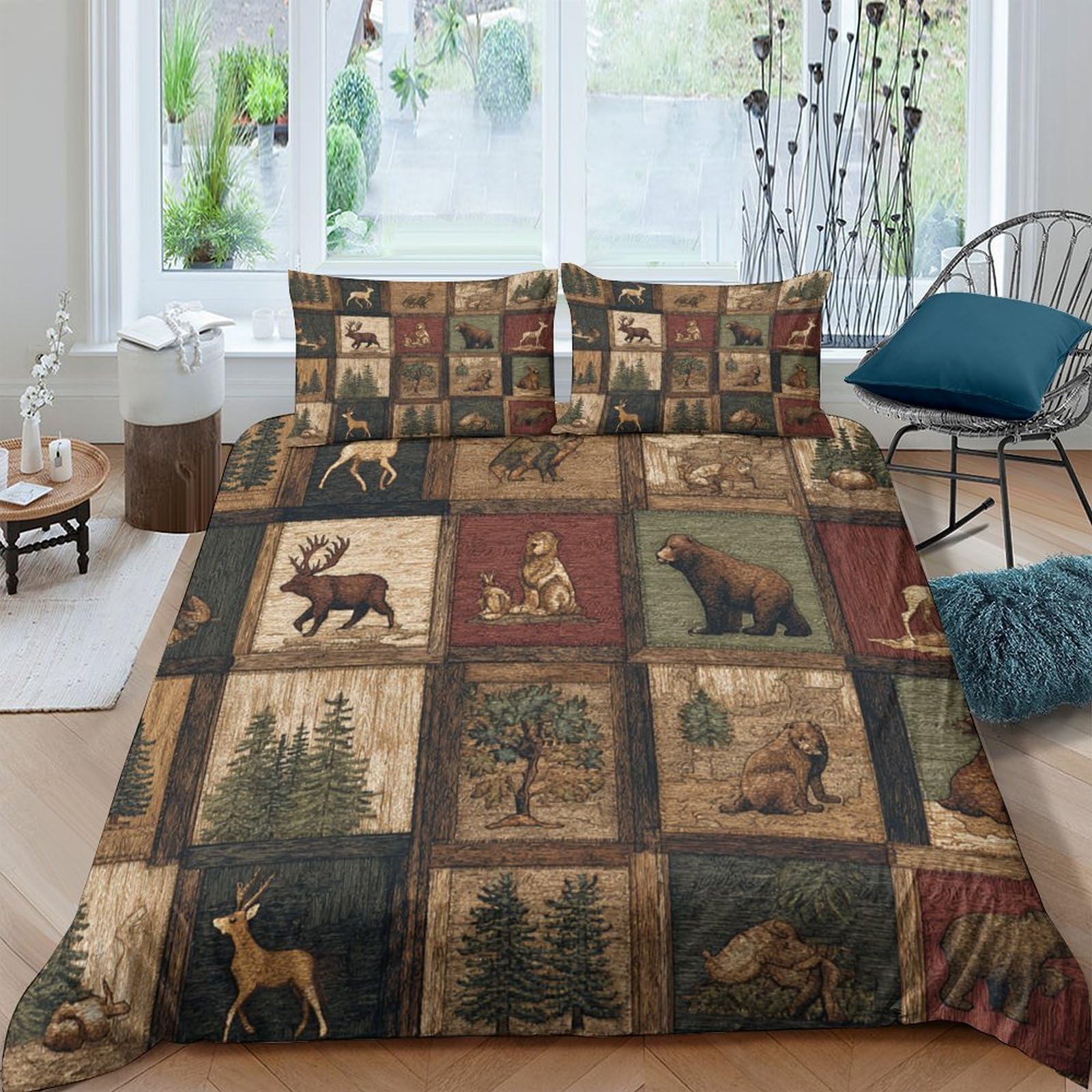 Ctjqhvkz Style-7 3D Printed Forest Animal Fitted Sheet Microfiber Soft Rustic Woodland Mattress Cover For Bedroom Guest Room Home Decor Single（135X200cm）