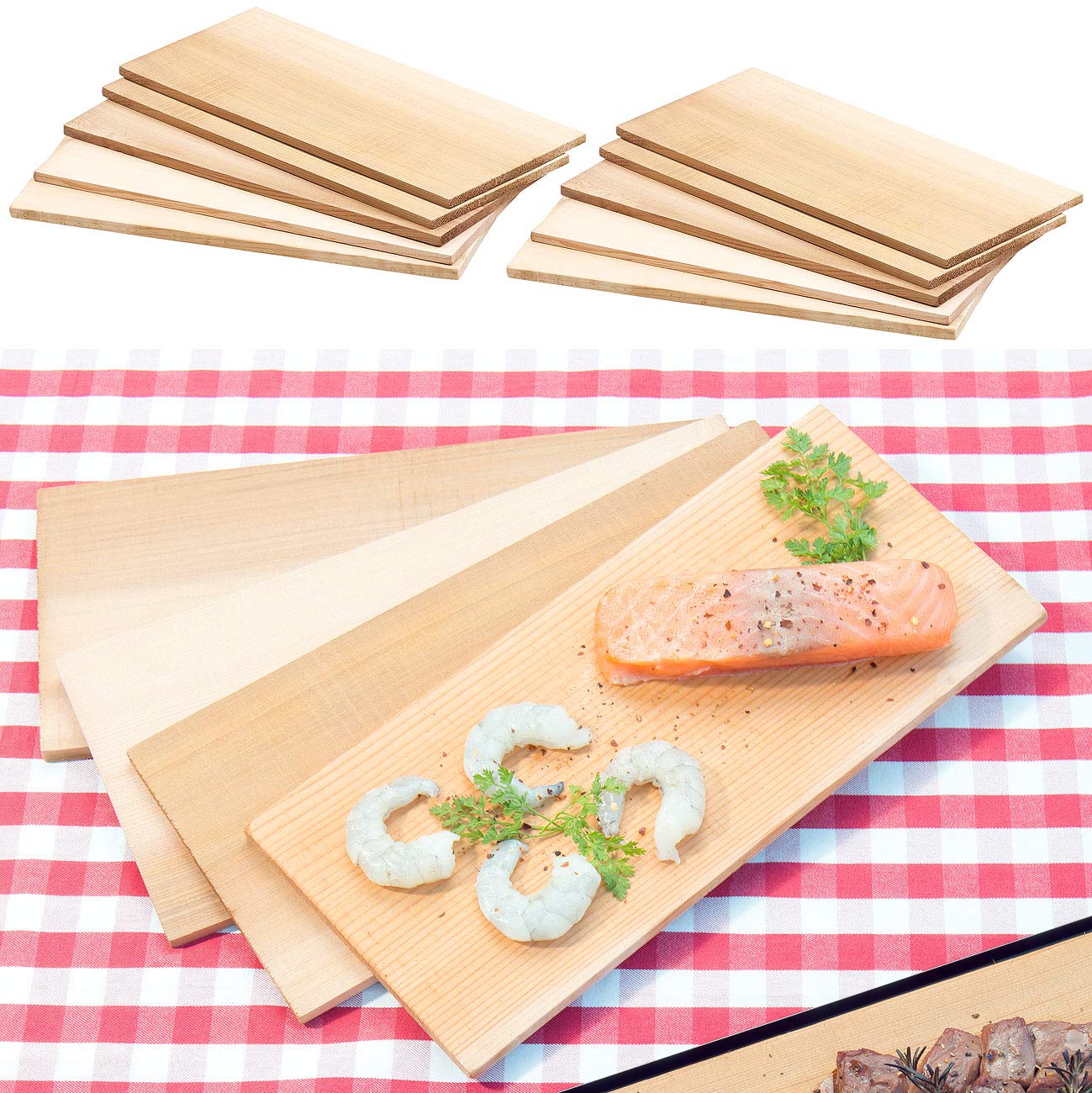 Rosenstein & Söhne Grillplanke: 10er-Set Zedernholz-Grillbretter für Holzkohle- & Gasgrills (Aromahölzer, Aromaplanken, BBQ)