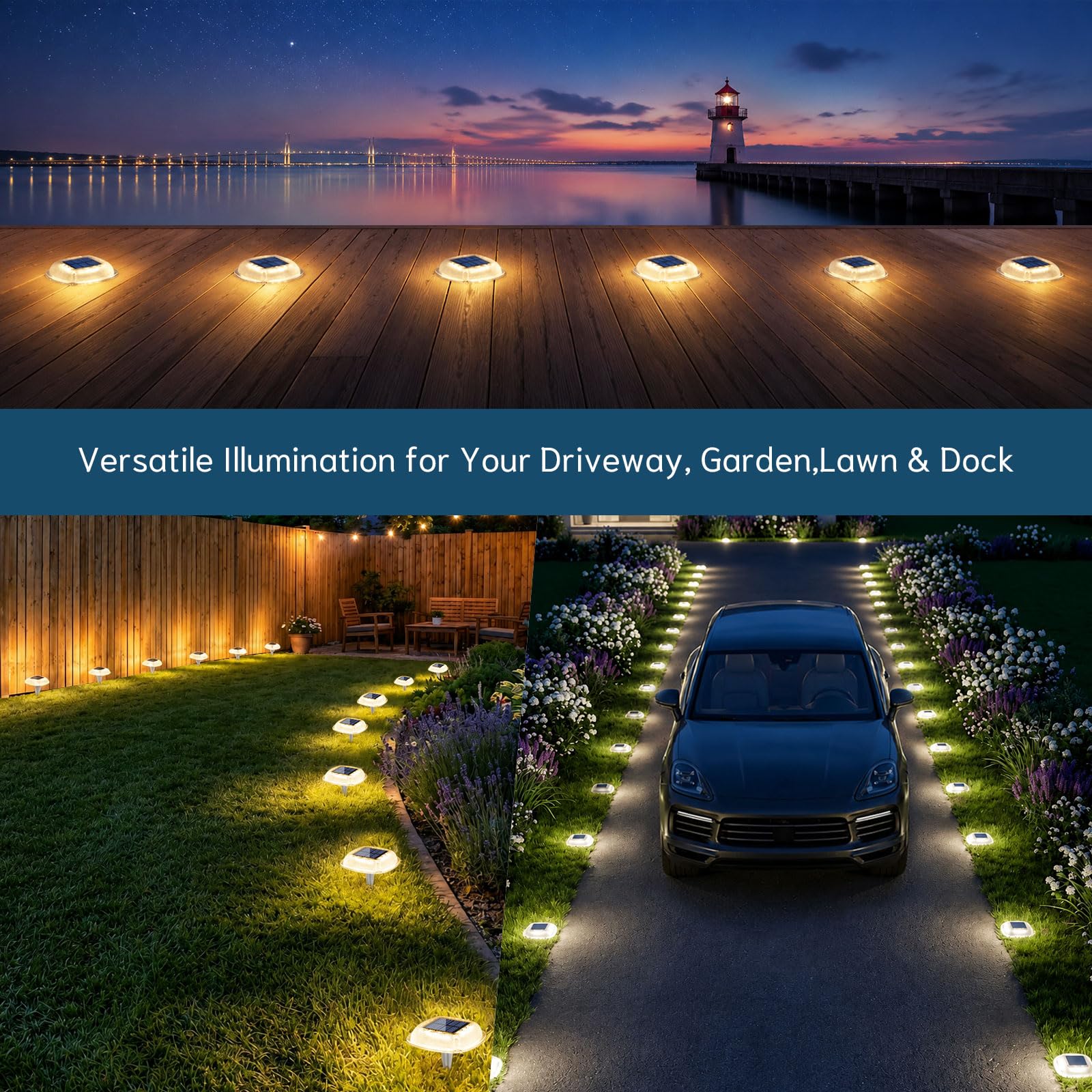 Luci Solari da Esterno Giardino,6 Pezzi Lampada Solare da Eesterno | 2 Colori in 1 Lampade Solari Impermeabili con Picchetti da Terra per Scale, Prato, Giardino (Bianco Caldo/Bianco Freddo)