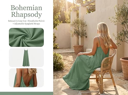 Générique Backless Lounge Dress – Casual Sleeveless Dress Women's Chic and Elegant Summer Pretty Boheme Beach Rode Cami House Dress for Women Soft Loose Fit Dresses Cotton Gauze for Beach Vacation - 5