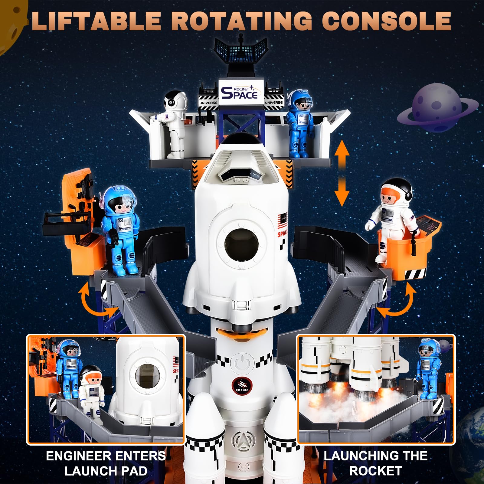 Herenear Razzo Spaziale, Versatile Space Shuttle per Bambini 3-8 Anni - Con Rampa di Lancio, Astronauta e Proiettori, Regalo per Ragazzi e Ragazze
