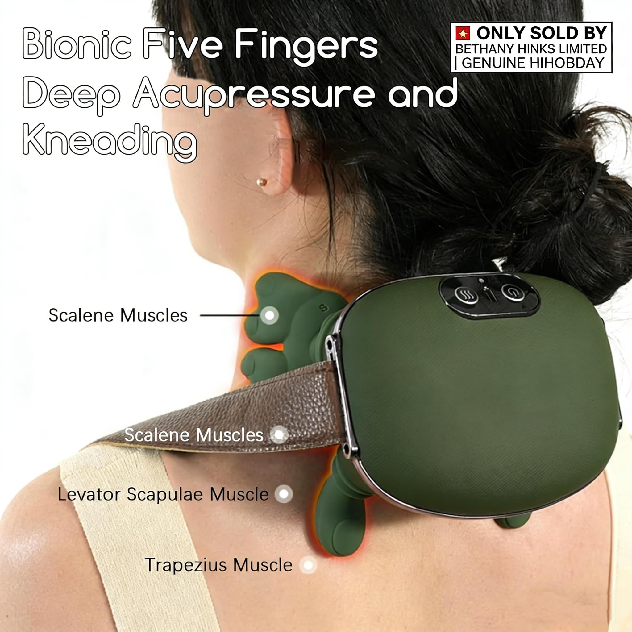 Masajeador de cuello y hombros, tejido profundo en forma de mano, amasado 4D con terapia de calor, dispositivo de masaje eléctrico portátil para aliviar el dolor