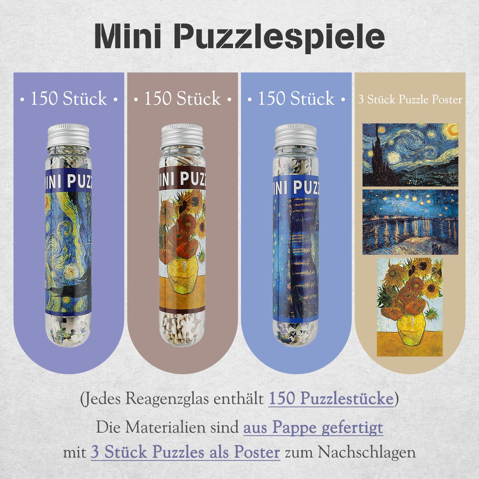 MISITU 3 Packs 150 Piece Jigsaw Puzzle for Adult Van Gogh Puzzles Gift for Children Over 14 Years Old, Van Gogh's Paintings - Image 3