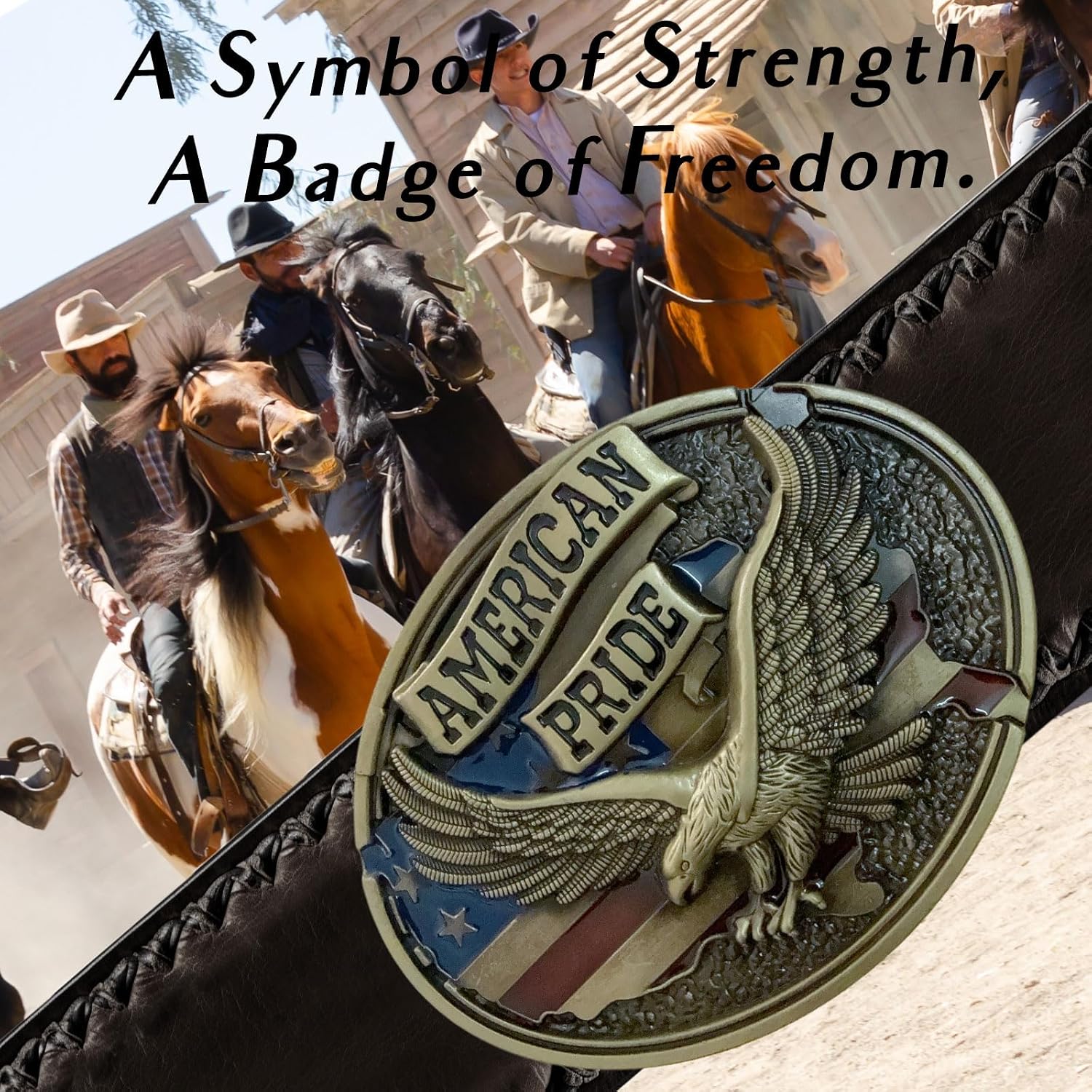 Western Cowboy Belt Buckle for Men Patriotic American Flag with Eagle Belt Buckle Gold