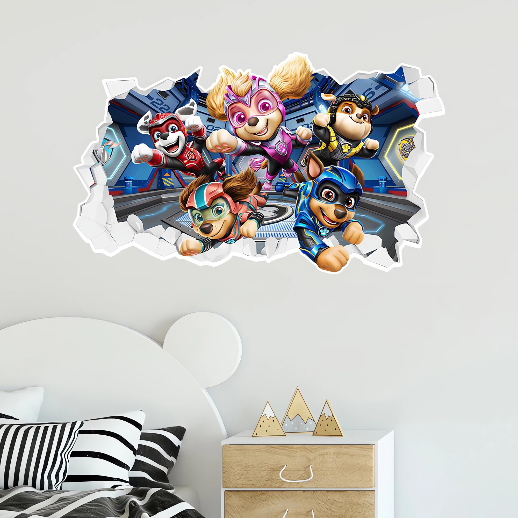 Autocollant mural 3D Pat' Patrouille pour chambre d'enfant, chambre d'enfant, bébé, décoration murale, poster autocollant de dessin animé