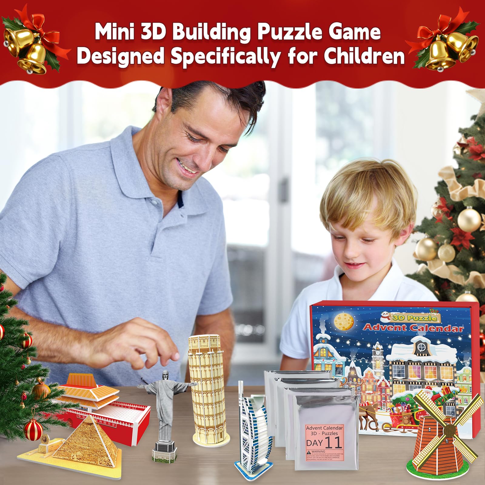 Charmofun Calendario De Adviento 2025 Con 24 Puzzles 3D De Madera, Metal Y Plástico – Reto Diario Sorpresa Para Niños Y Niñas, Regalo Navideño Educativo
