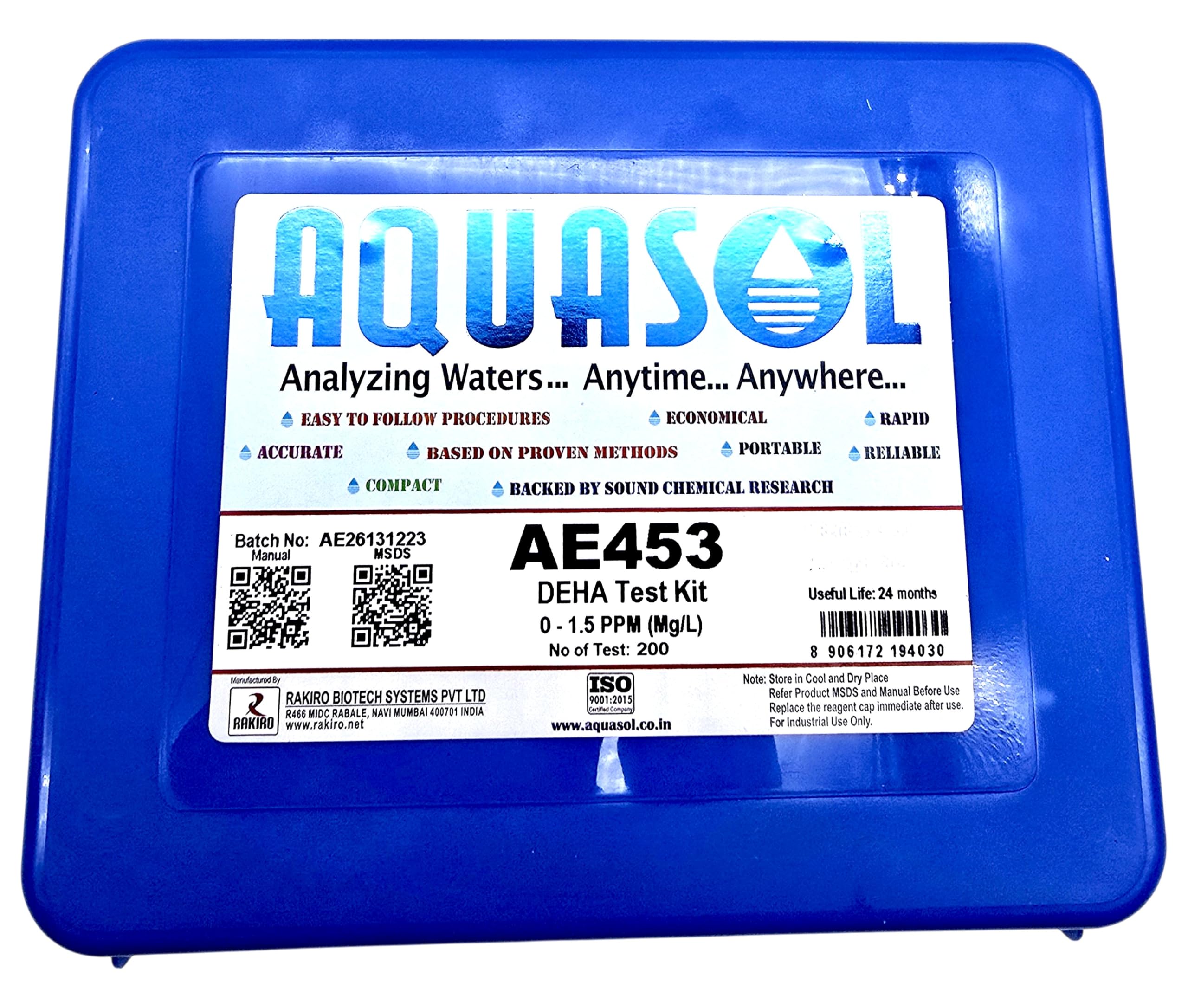 Aquasol DEHA TEST KIT AE453 Portable Field Kit for Water & Wastewater, Drinking Water, Boiler, Cooling, Industrial, Aquaculture, Agriculture 0-1.5 PPM,No of Test 300 Tests-image-22