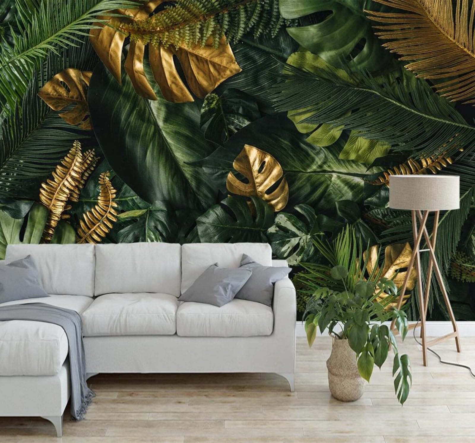 Tzxztt 350Cm×256Cm(B×H) Hand Drawn Tropical Jungle Banana Leaves Modern 3D Wallpaper Premium Textured Silk Neutral Tones Material Ideal For Living Room Bedroom-350Cm×256Cm