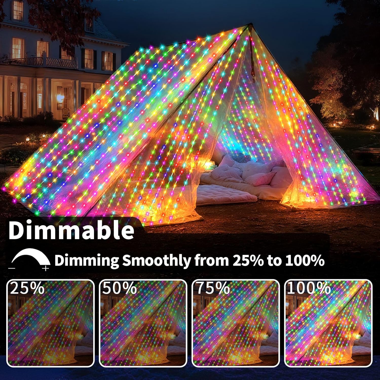 LED Battery Fairy Curtain Lights, 2Pack 300LED 10ftx10ft Battery Power Color Curtain String Lights with Remote Timer for Indoor Bedroom Gazebo Backdrop Outdoor Pergola Decor
