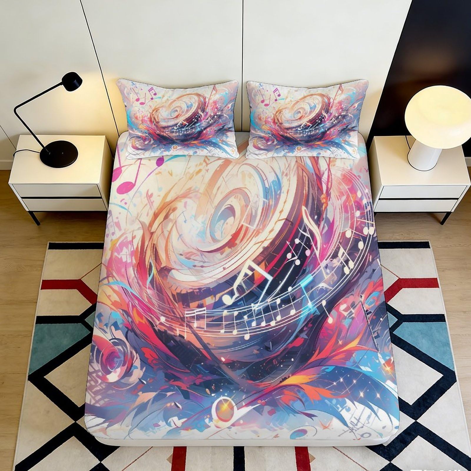 C8q5l1t3 Style-7 3D Printed Dreamy Note Fitted Sheet Microfiber Deep Pocket Wrap Non-Slip Bedroom Dreamy Note Mattress Fitted Cover For All Ages Washable 140X200x25cm