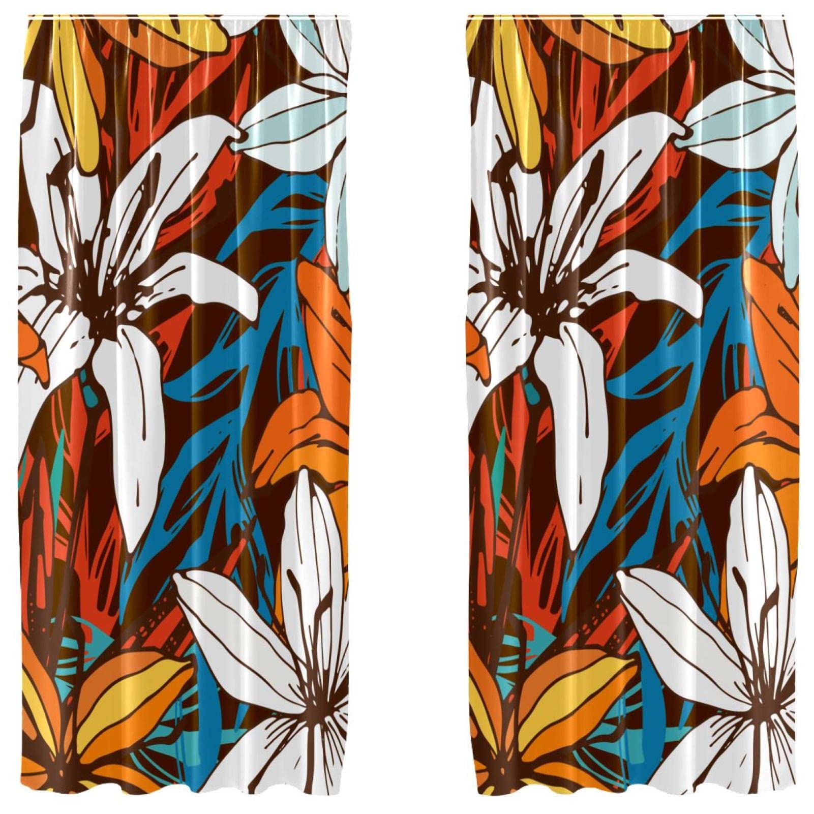 Cortinas opacas con aislamiento térmico y diseño de lirios naranjas para salón