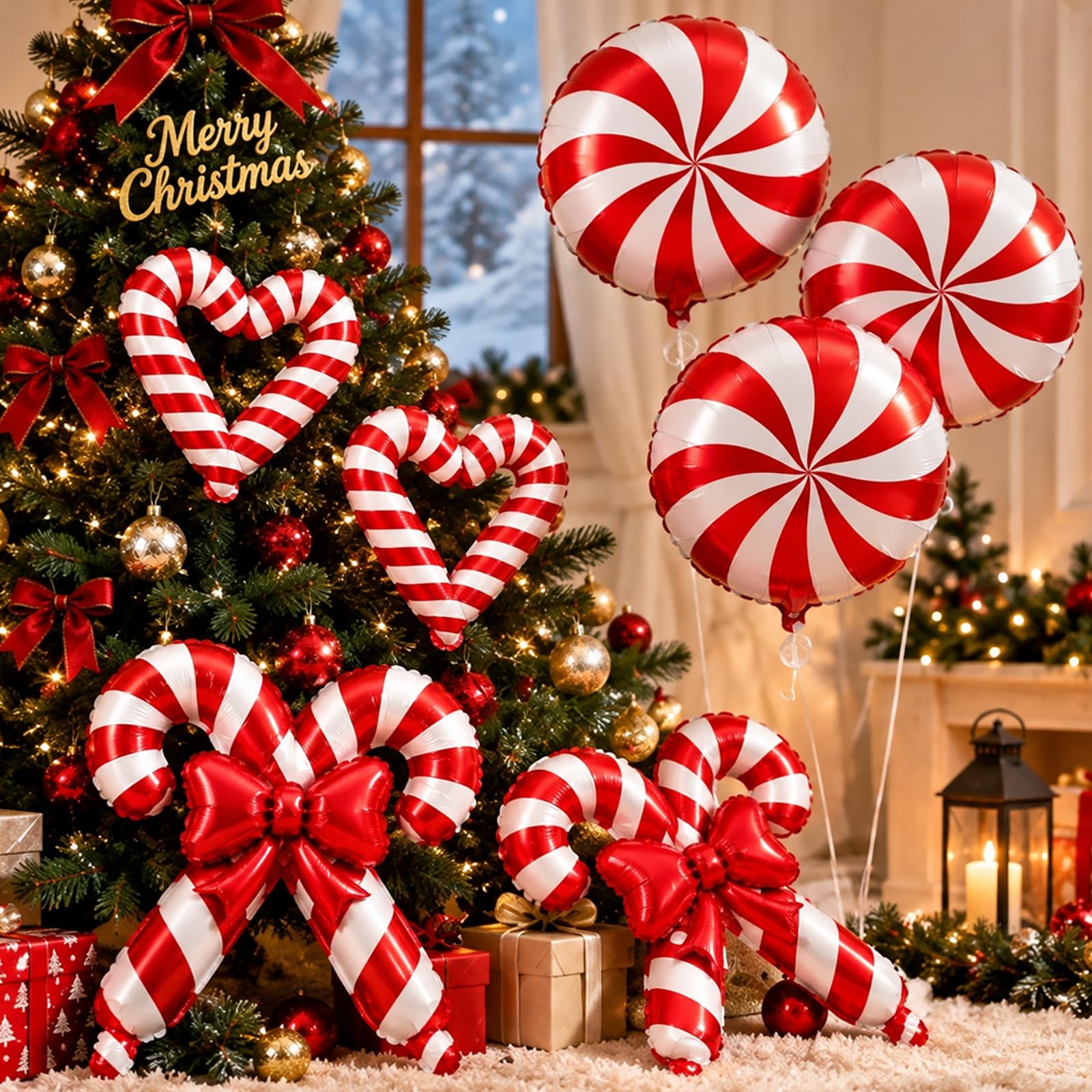 Christmas Foil Balloons, Red Bow Cane & Candy Mylar Balloon Christmas Decor โ image 1