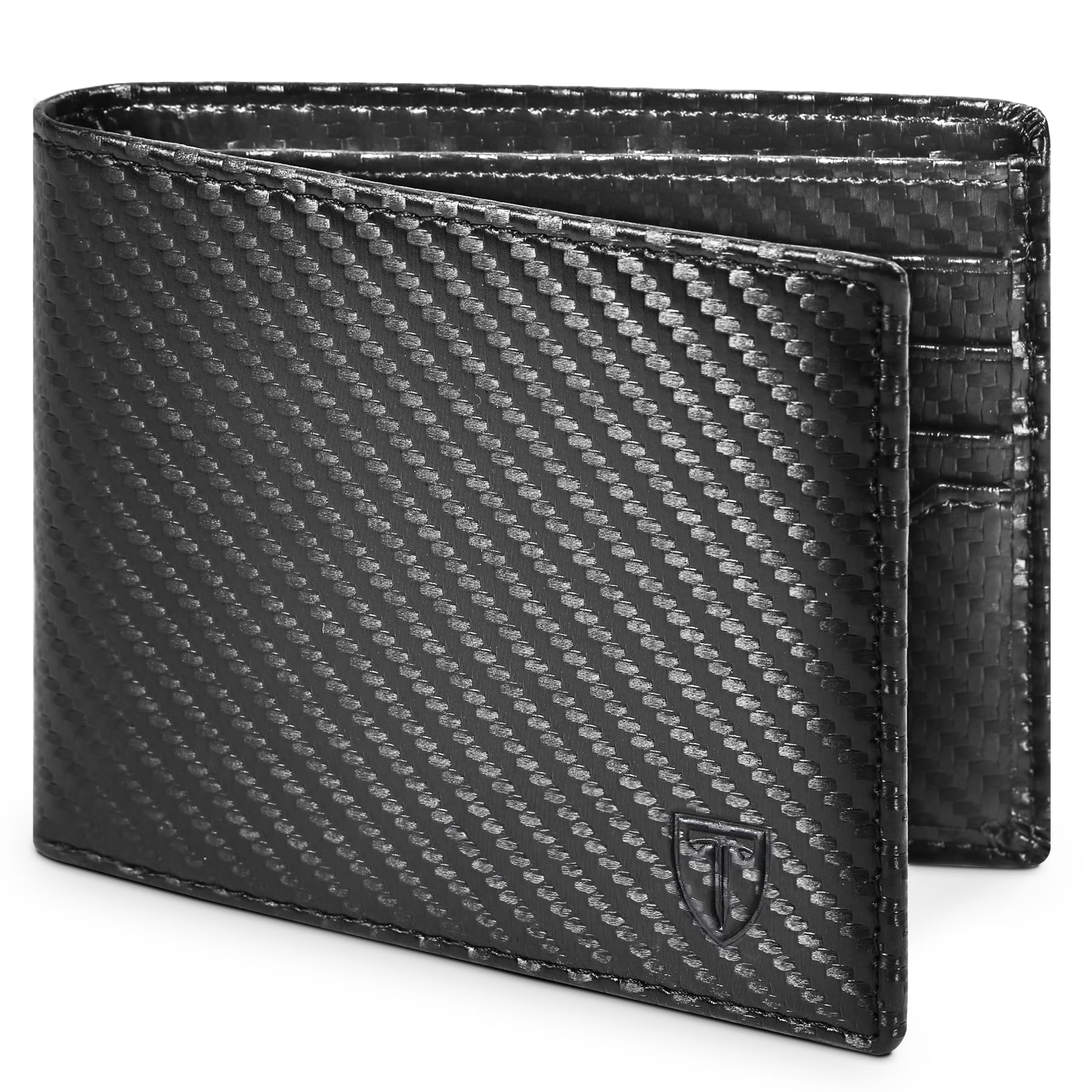 Wallets Mens RFID Blocking Carbon Fibre Leather Wallets for Men UK, Mens Wallets with 10 Credit Card Holder, 2 ID Windows, 2 Banknote Compartments, Bi-Folded Card Wallet with Gift Box- Black,