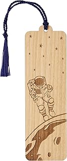 Juniper and Ivy Designs Wood Bookmark - Reading Astronaut - Laser Engraved - Wooden Book Mark with Navy Blue Tassel