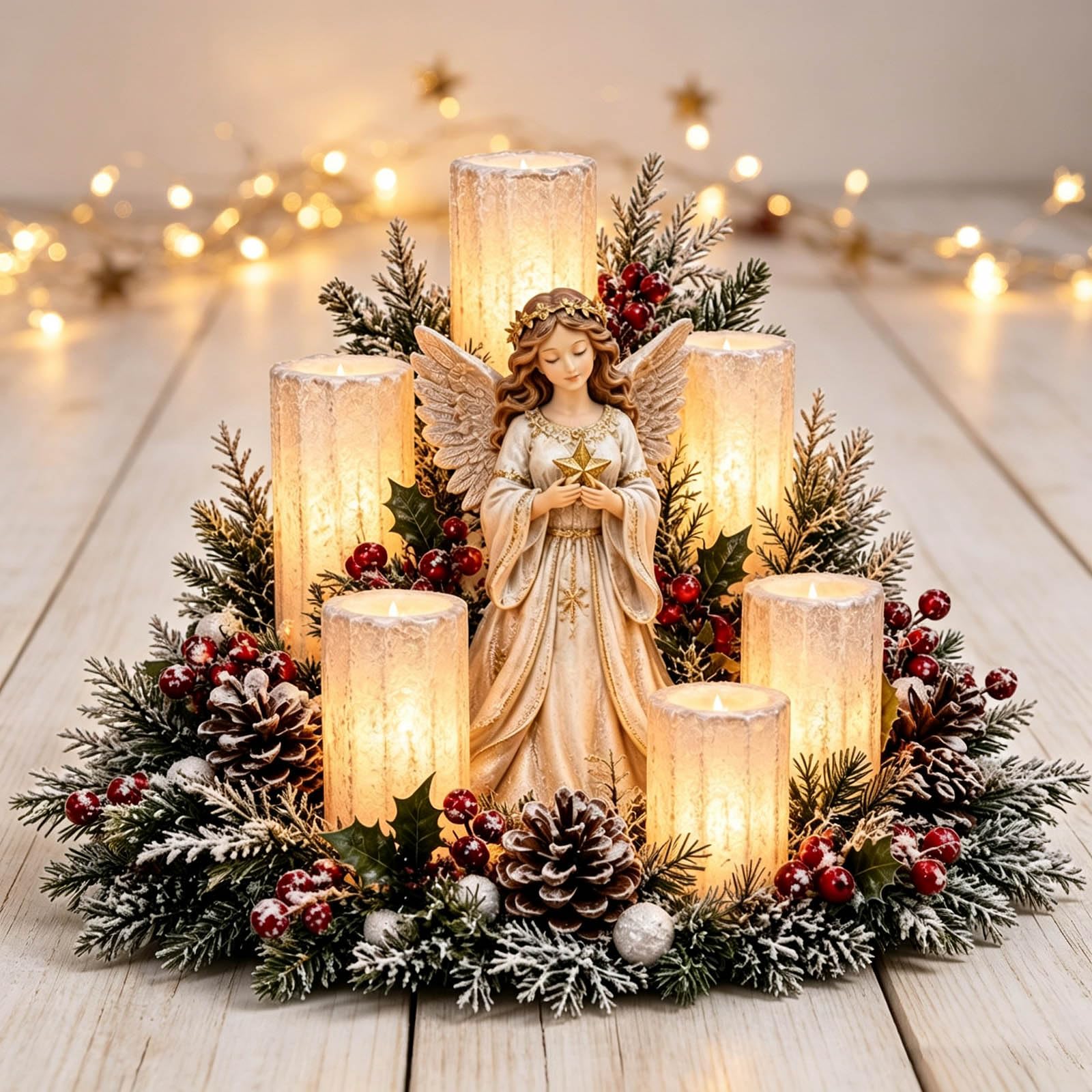 Christmas Lighted Centerpiece with Flameless Candle Glow (# D)