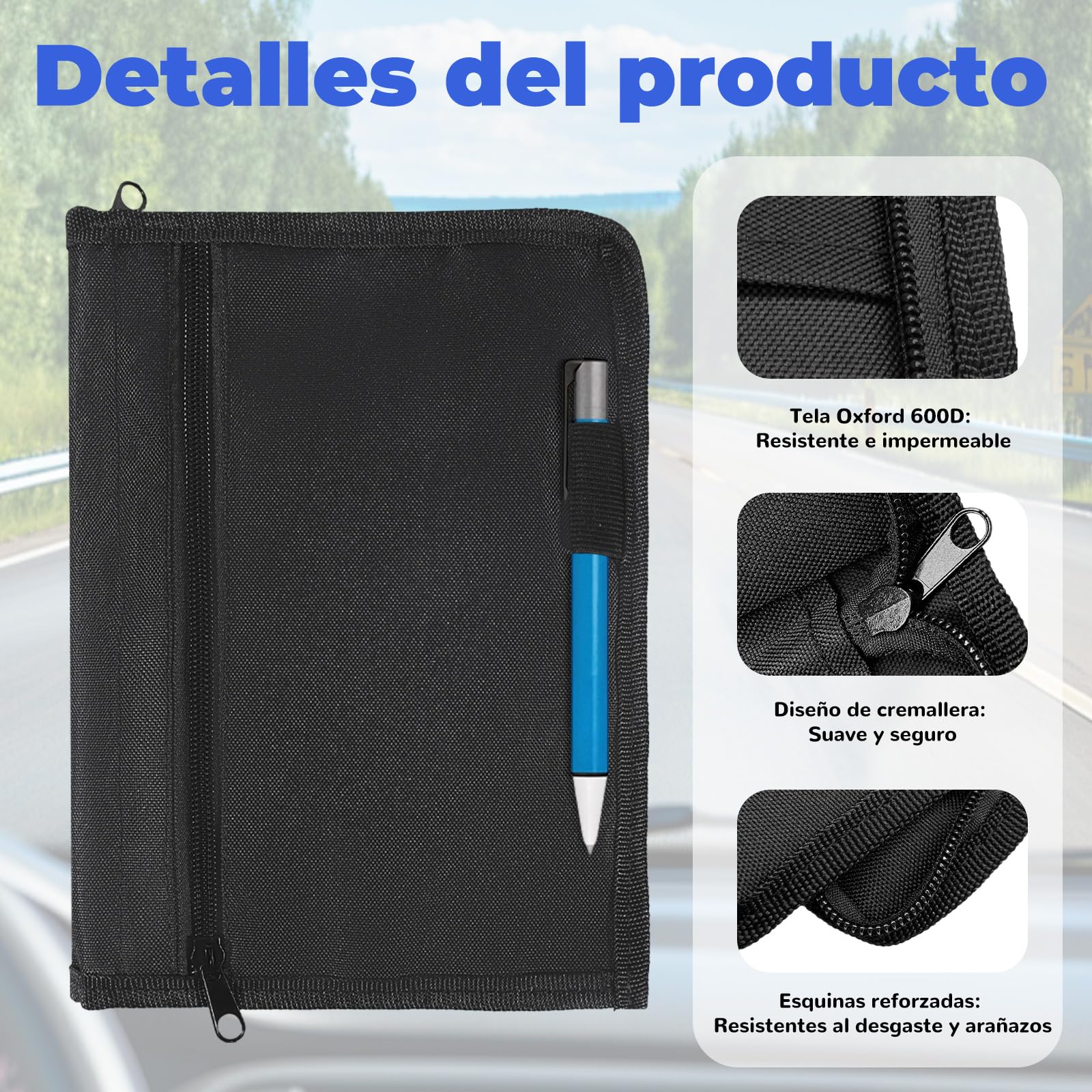 Carpeta Documentación Coche – Porta Documentos Coche,Carpeta de Organizador de Guantera, Negra, Formato (24x17,5 cm) para Documentos del Vehículo, Facturas y Tickets