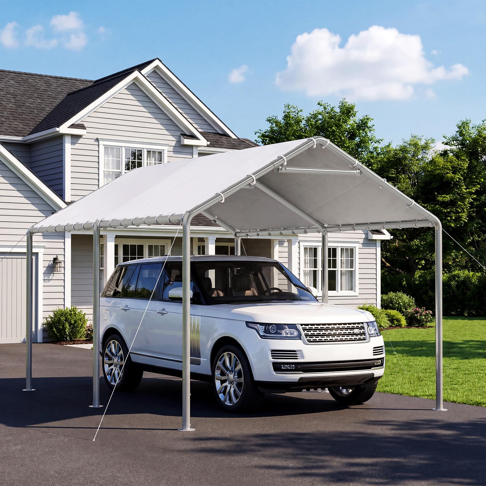 Aoxun 10x15FT Car Port Open Air Heavy Duty Car Tent Vehicle Shelter White