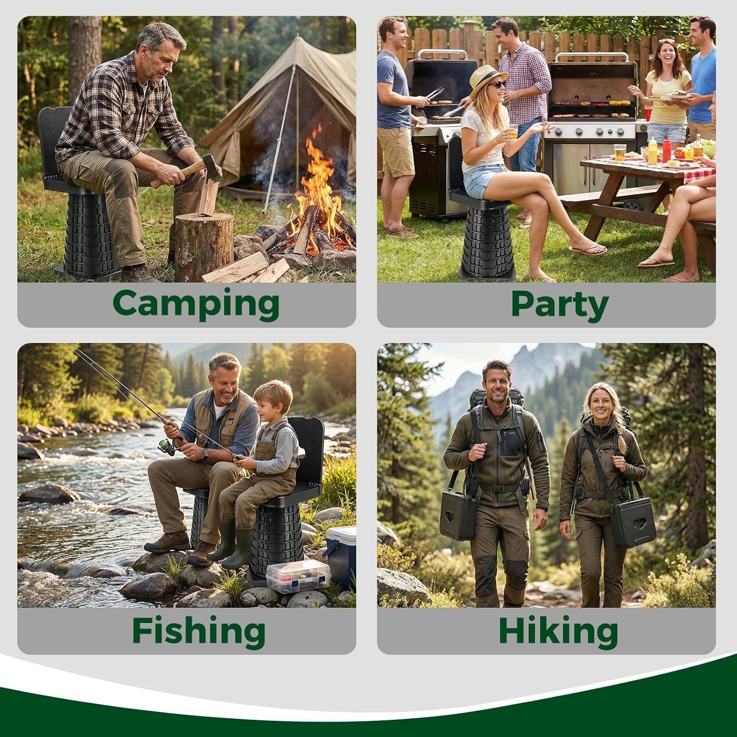 Upgraded Collapsible Stool with Backrest - 600LBS Max Weight, Height Adjustable Portable Folding Chair with Carry Bag, Lightweight Camping Chair for Outdoor Fishing, Hiking, BBQ, Sporting Events