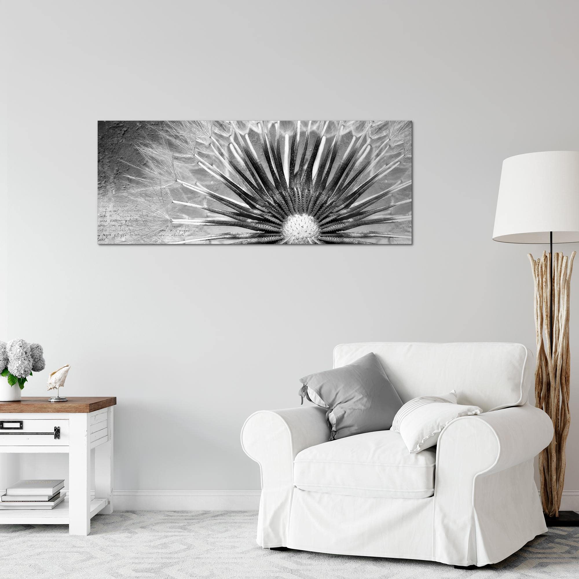 Quadro Murale Runa Art 5 Pezzi, Dente Di Leone, Bianco E Nero, Tessuto Non Tessuto Premium, Made In Germany, 207153c