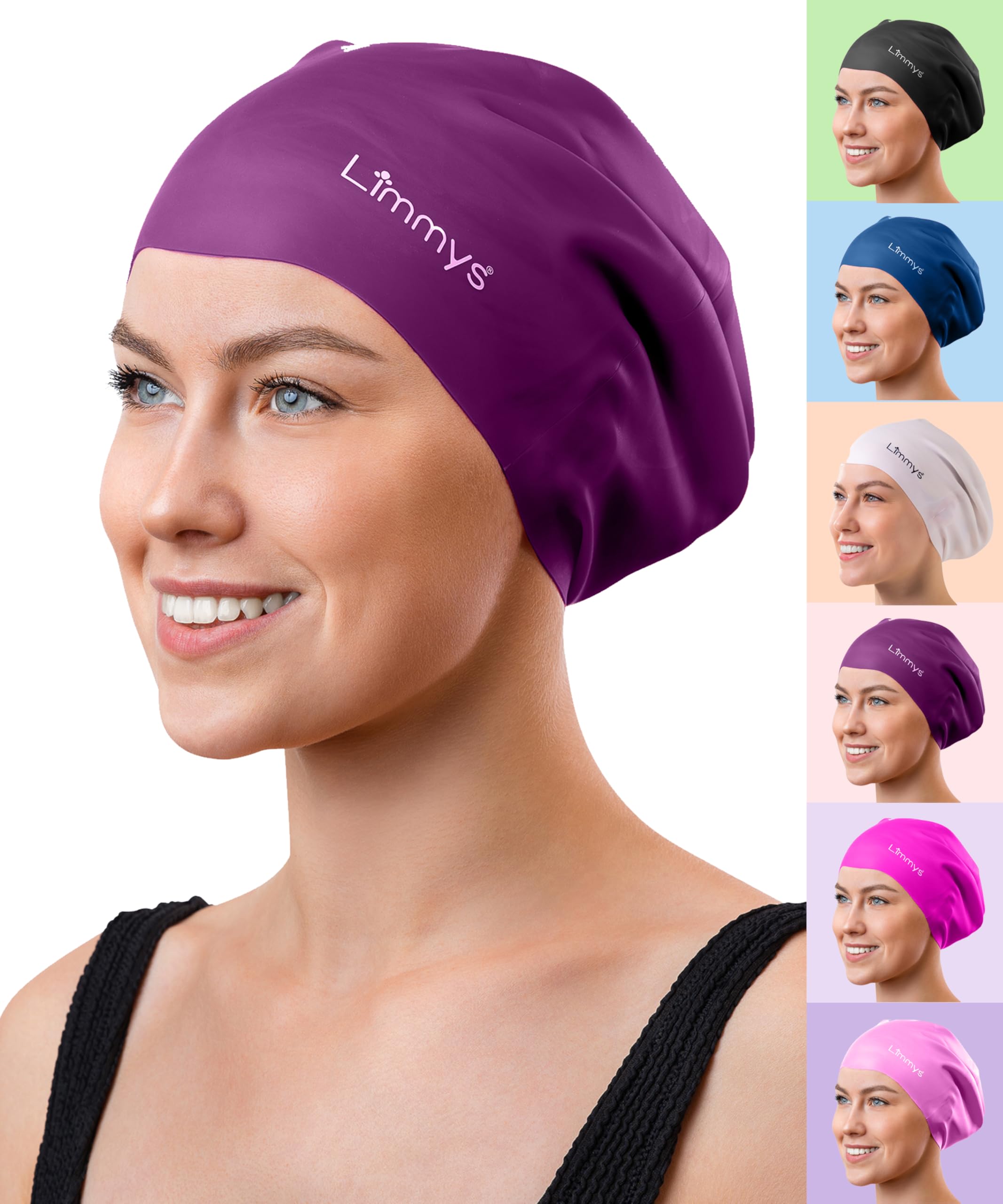 Limmys Gorro de natación Pelo Largo Mujer y Hombre – Gorro Silicona elástica con Espacio Extra, sin látex, para Cabello Grueso y Rizado – Ajuste sin presión, Antideslizante, fácil de Poner y Quitar