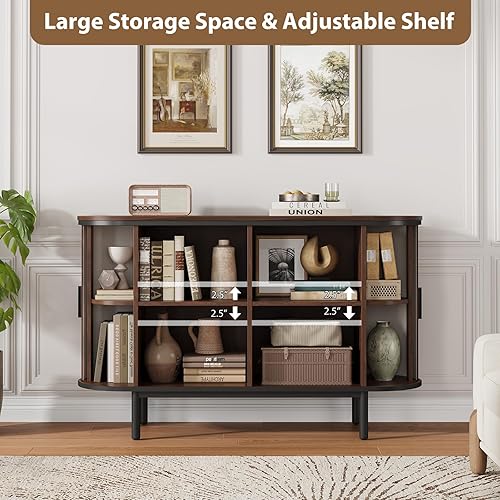Miniatura 5 de QUW Mesa consola con puertas correderas de tambor, soporte de TV de 47 pulgadas con almacenamiento y estantes abiertos ajustables para televisores