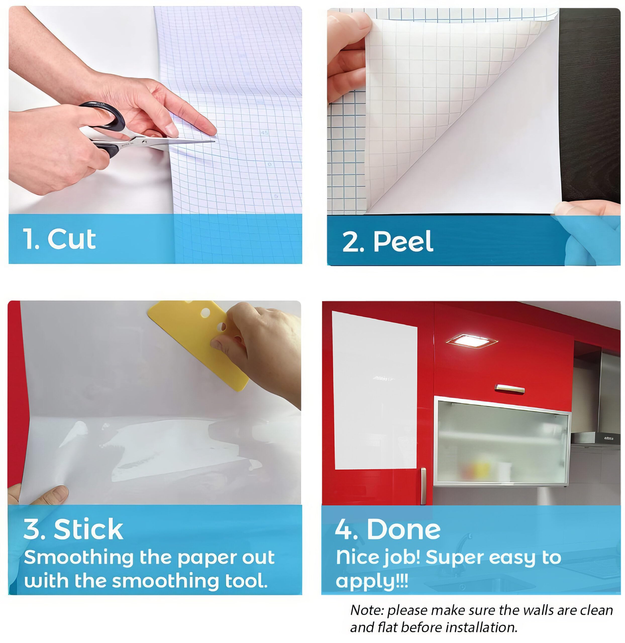 WallDesign Whiteboard Roll - Dry Erase Writing Film - 16inx24in - Durable Self-Adhesive Film - Easy Installation, Customizable Size - for Multipurpose use in Office, School, and Home - Vinyl 4