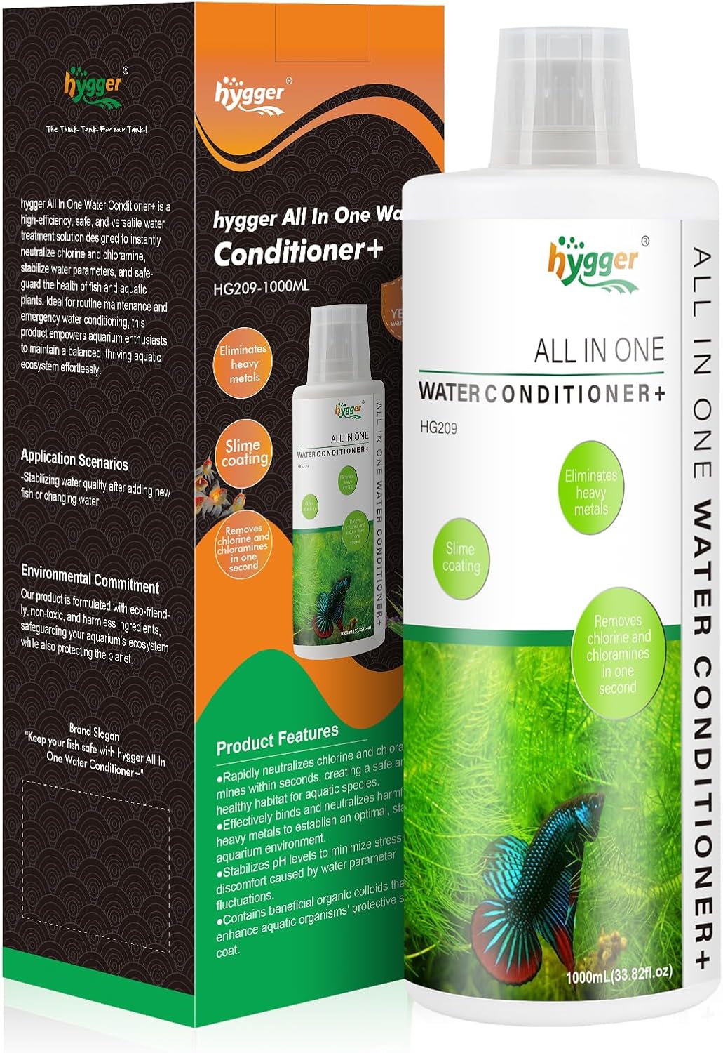 hygger Aquarium Water Conditioner for Freshwater, Neutralizes Chlorine, Chloramines, Heavy Metals, Safe for Fish and Plants, 1000 ML
