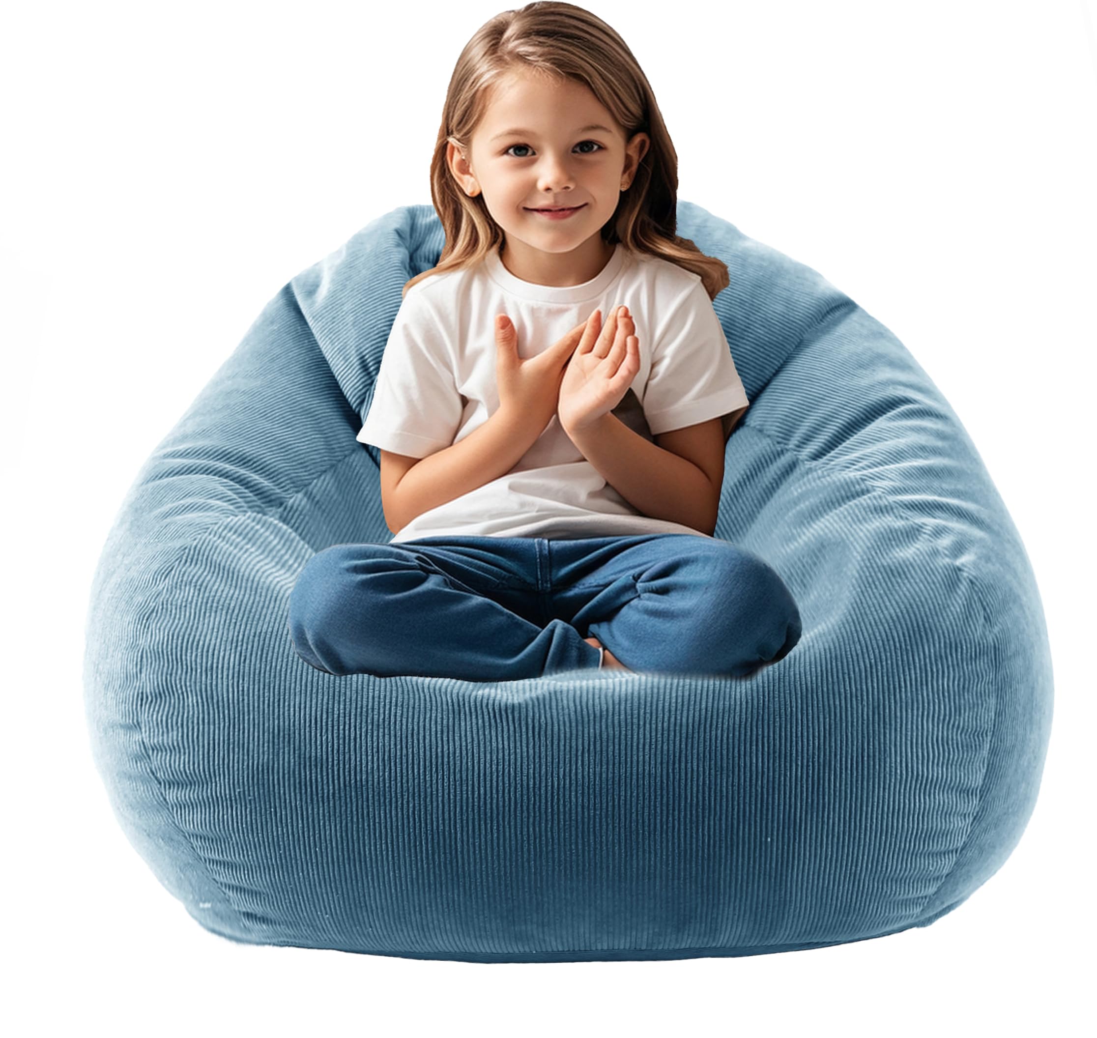 ENBAOHUI Memory Foam Bean Bag Chairs for Teens or Kids with Filling Bean Bag Sofa with Handle Super Soft Corduroy Fabric Lazy Sofa 3 Foot Blue