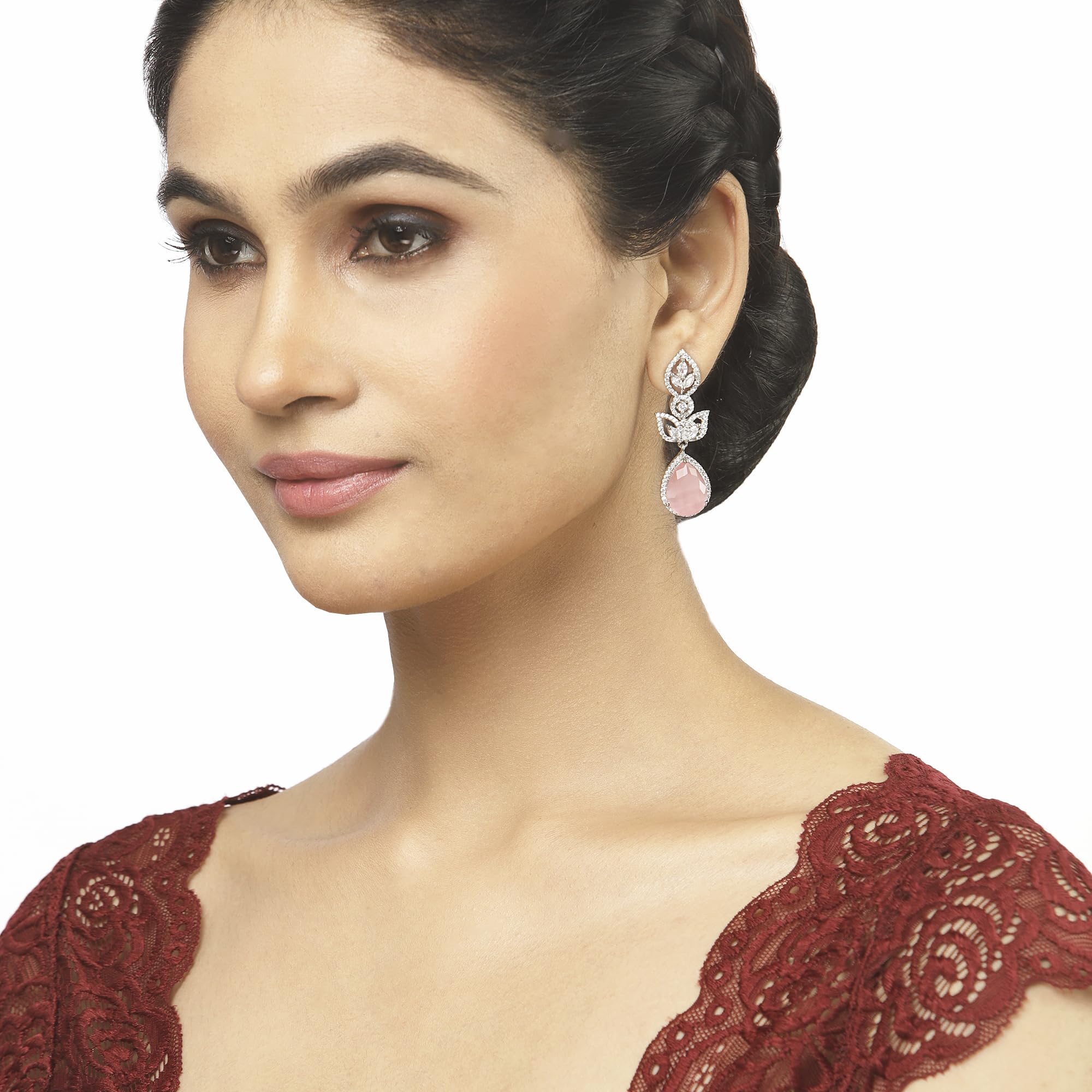 Rhodium-Plated American Diamond Drop Earrings