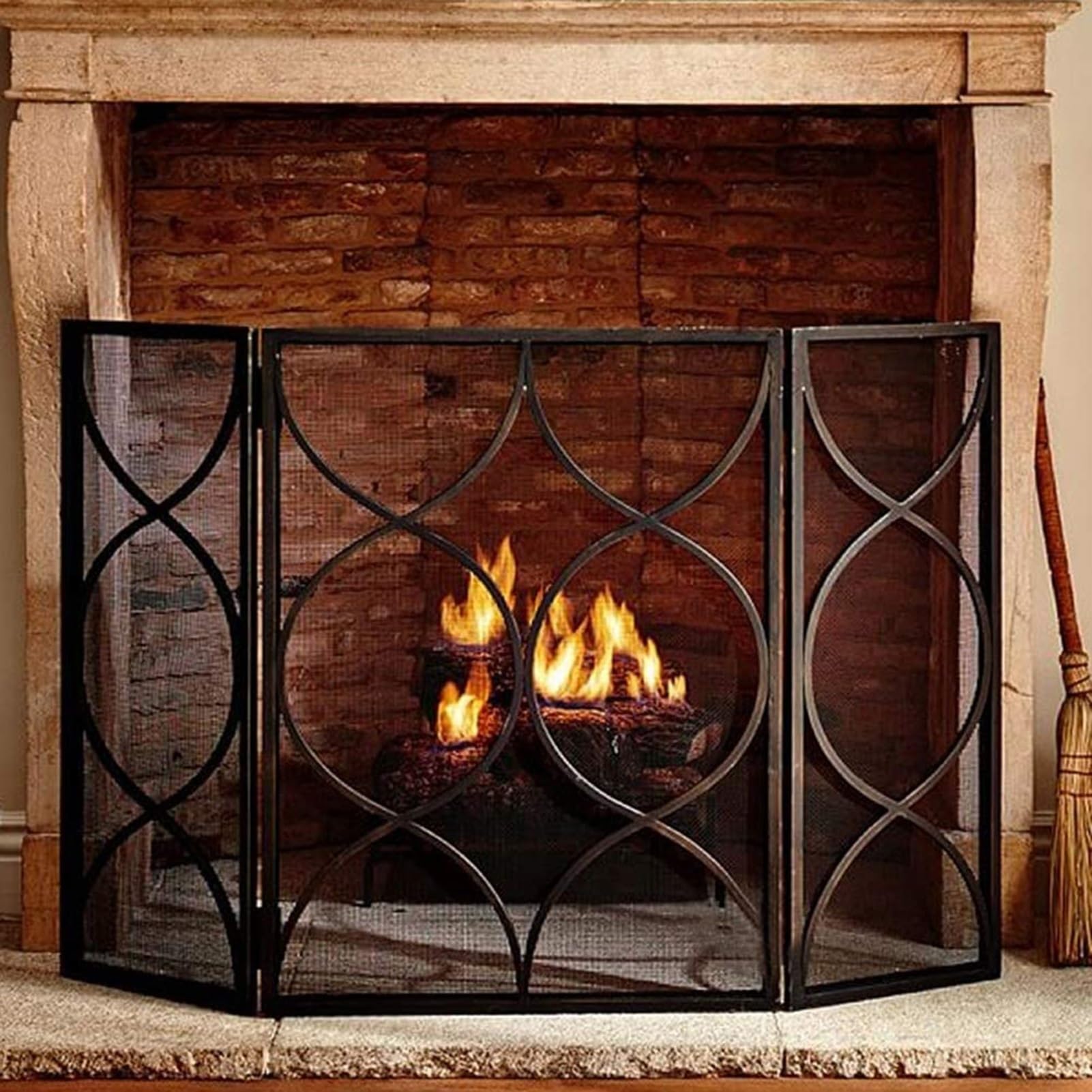GTPBAO Parascintille Parascintille Pieghevole con Rete Metallica Trasparente, Parascintille A 3 Pannelli per Caminetto A Gas/Forno/Griglie, Nero