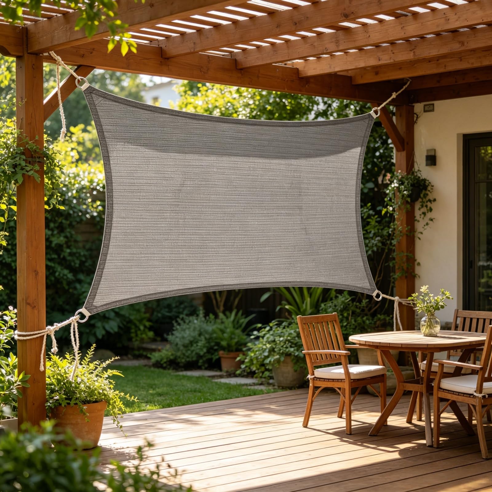 Sonnensegel Rechteckig 190 x 190 cm HDPE UV Schutz Rechteckig Sonnenschutz inkl Befestigungsseile für Patio, Pergola, Hinterhofa, Außenbereich, Grau