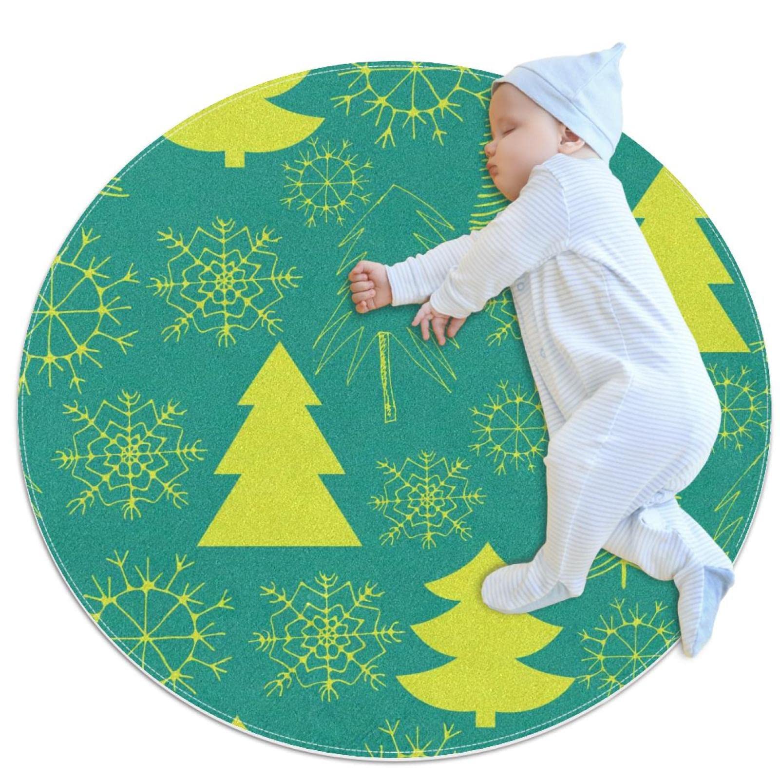 Tapis de Noël rond lavable grand format 100cm flocon pour salle de jeux