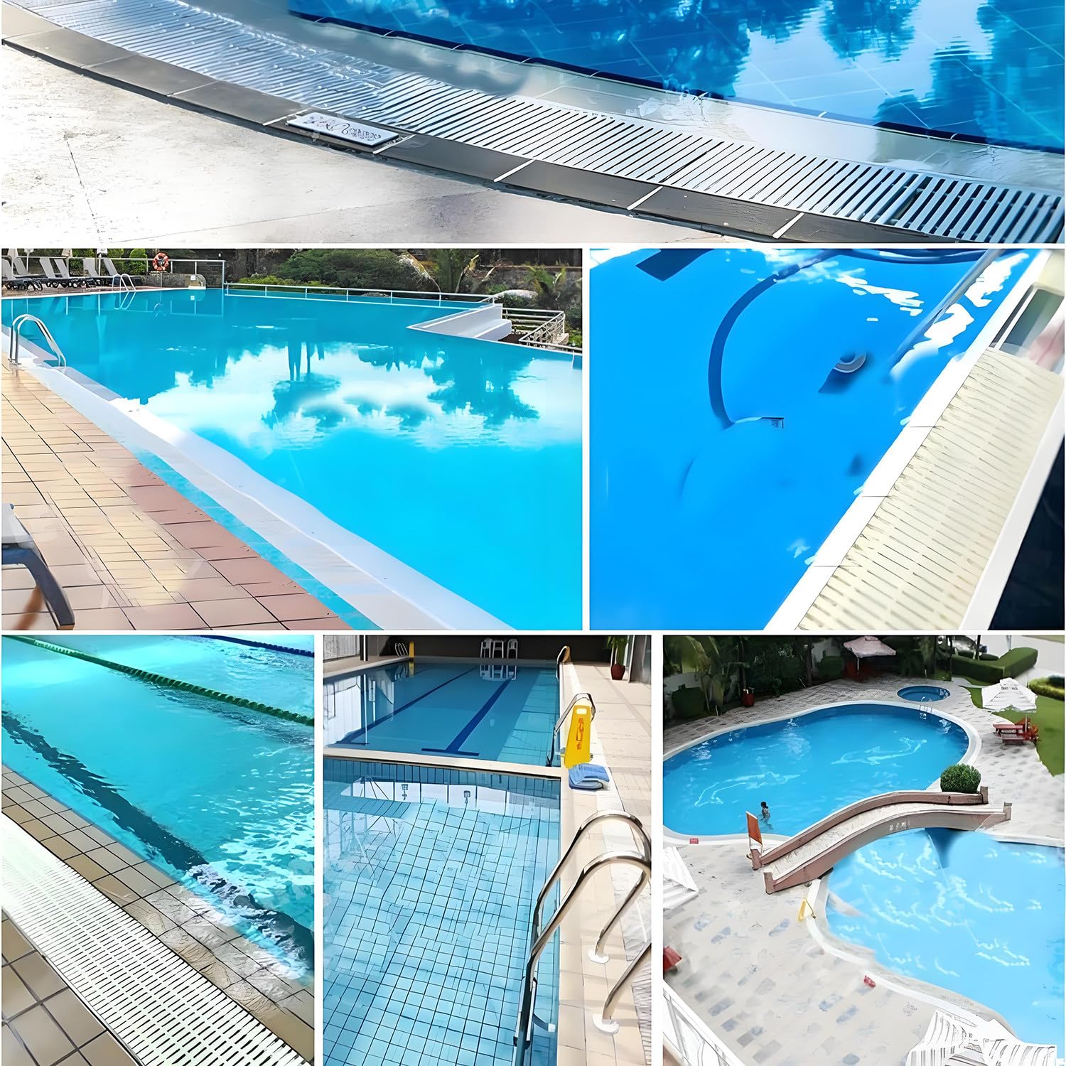 Generico Griglia di Troppo Pieno per Lo Scarico della Piscina - Confezione da 5 Pezzi, 18x100 cm, Copertura Rettangolare in ABS per patii, vialetti e Bordi Piscina, griglia di Scarico Resistente per