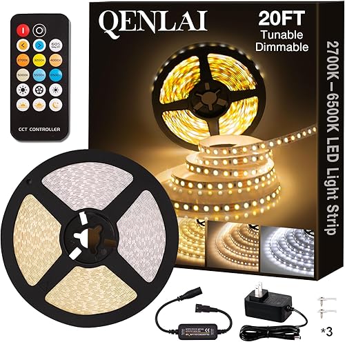 Miniatura 11 de Tira de luces LED de 40 pies, tira de luz LED blanca sintonizable de 2700 K-6500 K con control remoto y enchufe, 12 V 1440 LED regulable para